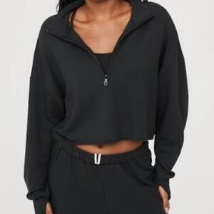 Aerie offline Black Women's Cropped quarter zip